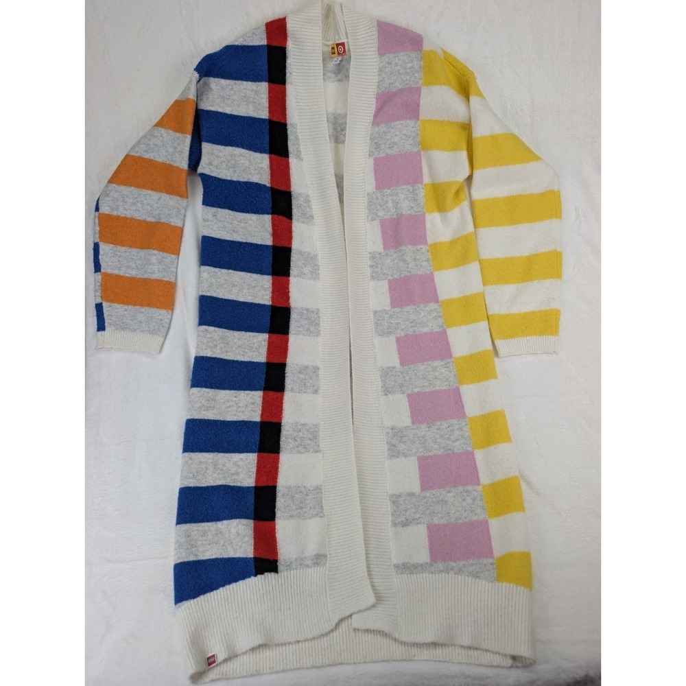 LEGO Cardigan Women Small Rainbow Brick Striped Duster Sweater Target Collab